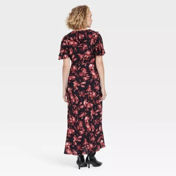 A New Day Women' Size XL Ruffle Flounce Short Sleeve Maxi Dress Black/Red Floral - Picture 14 of 14